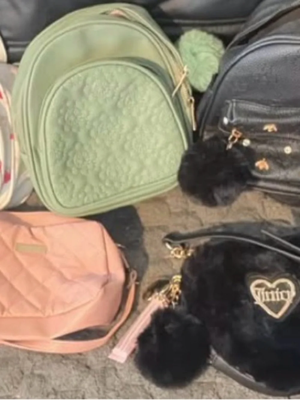 Juicy Couture Mint Green Quilted Floral Mini Backpack with Pom Pom